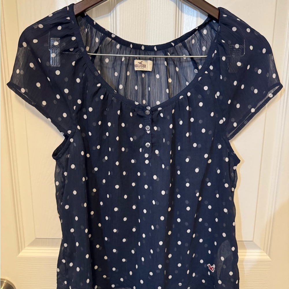 Blue Polka Dot Blouse by Hollister